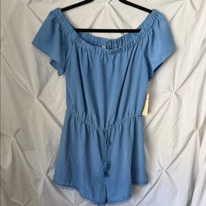 Off-Shoulder Blue Romper